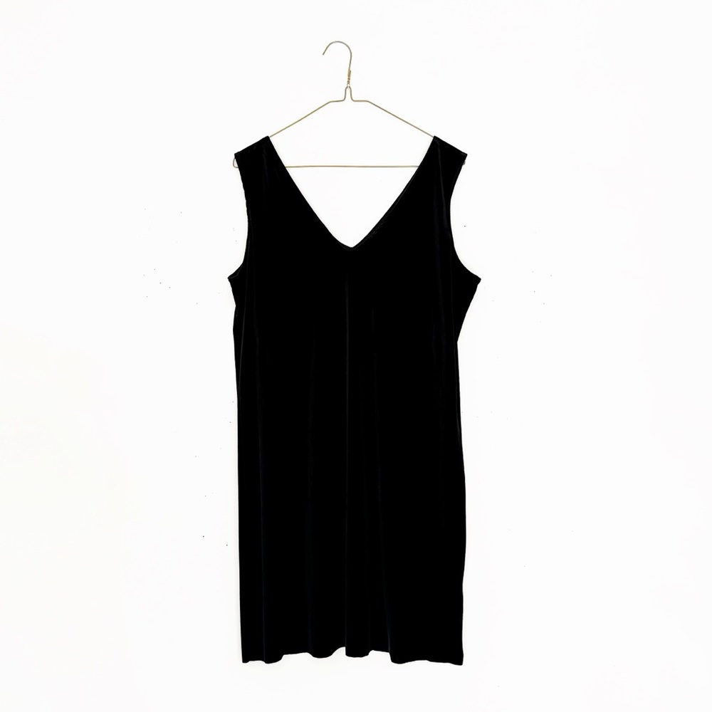 90s stretch velvet sleeveless black mini dress • large • vintage minimalist